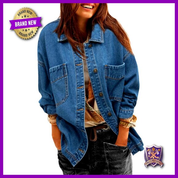 Oversized Boyfriend Denim Jacket Split Detail Long Sleeve Button Up Chic